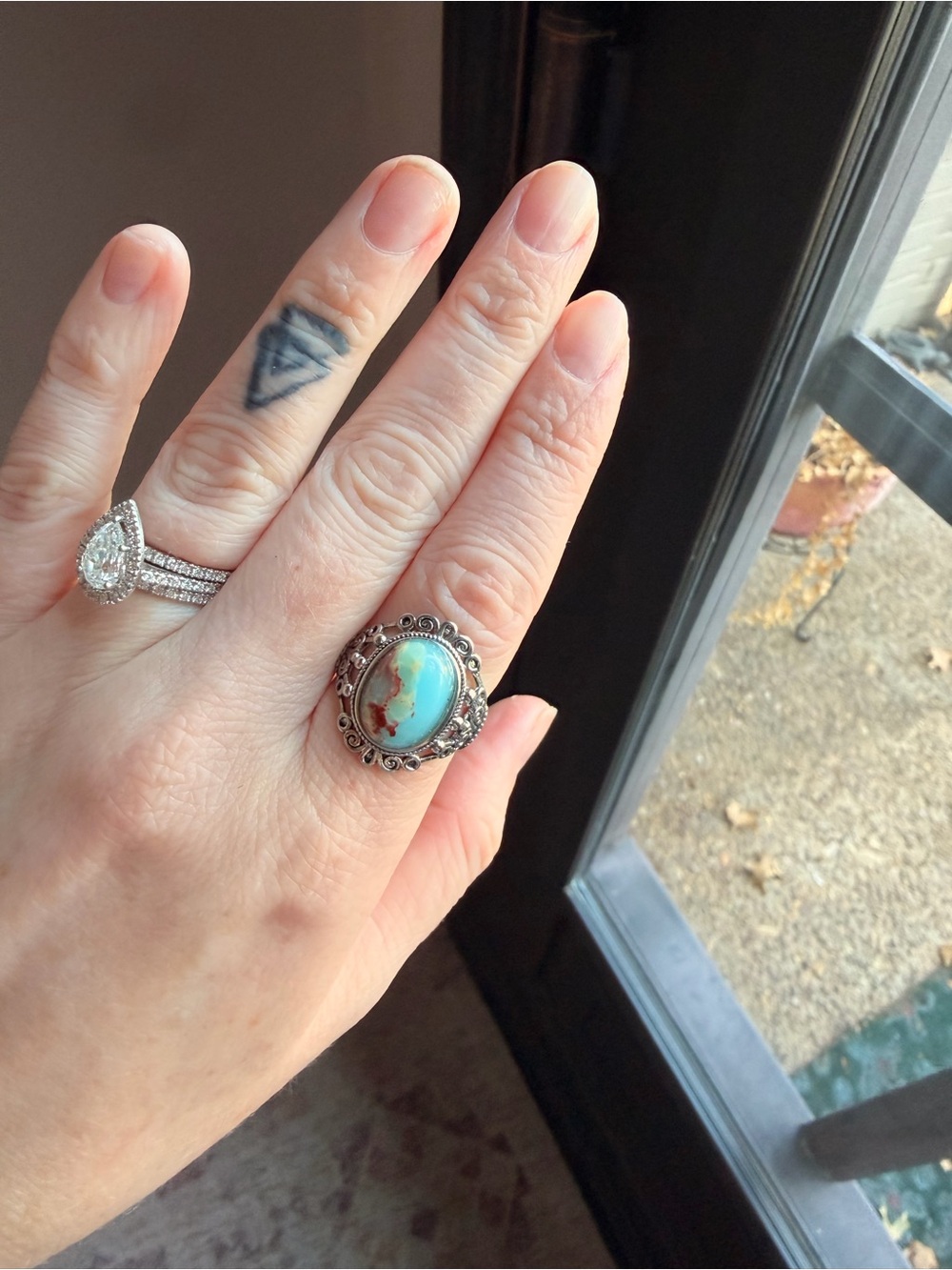Adjustable Chunky Boho Silver Turquoise Statement Ring